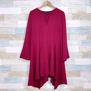BCBGMaxAzria Textured Tent Dress Red Long Sleeve Elliptical Hem Womens Small